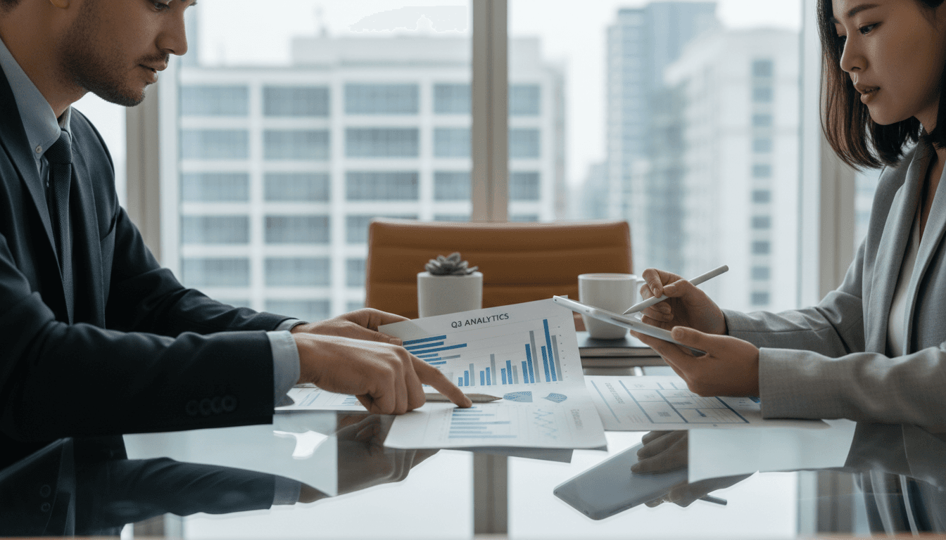 Professional business advisor in a modern office meeting with a client