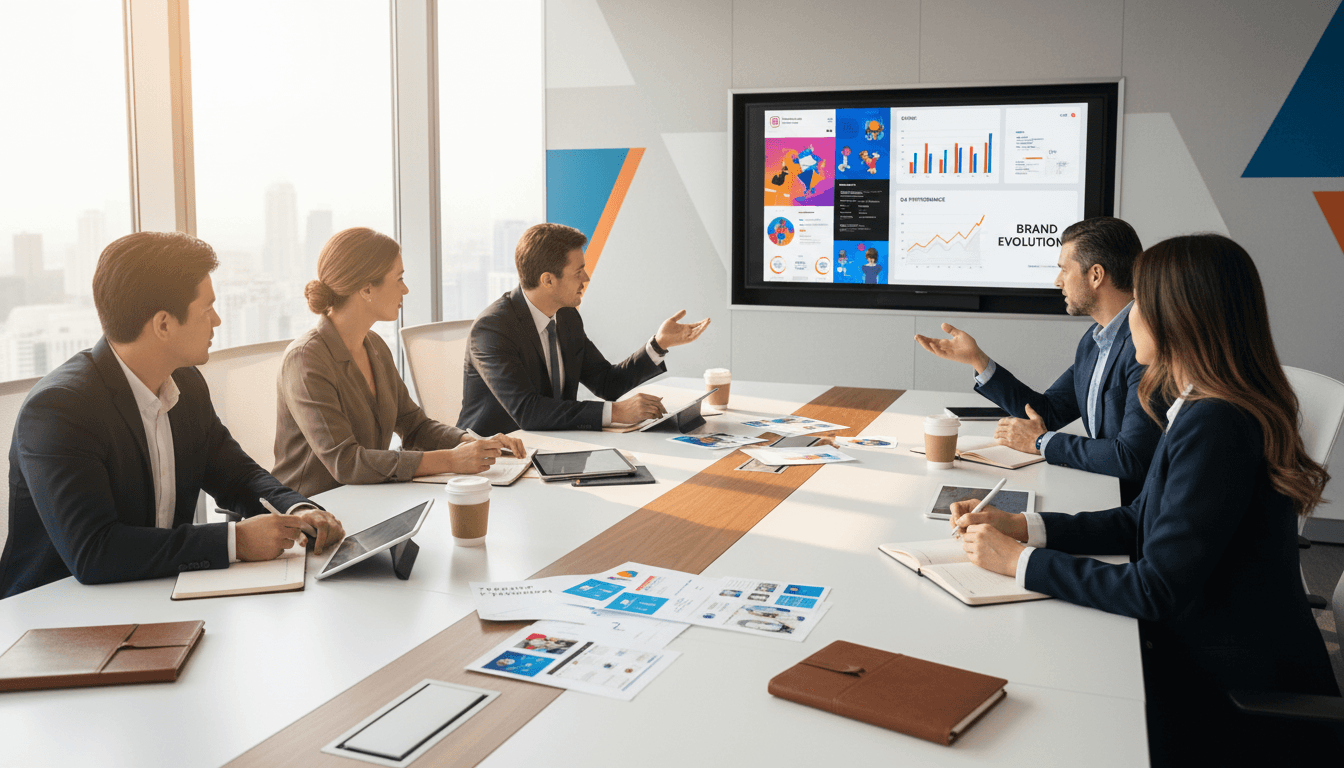 Diverse team planning a marketing campaign with digital charts on a screen