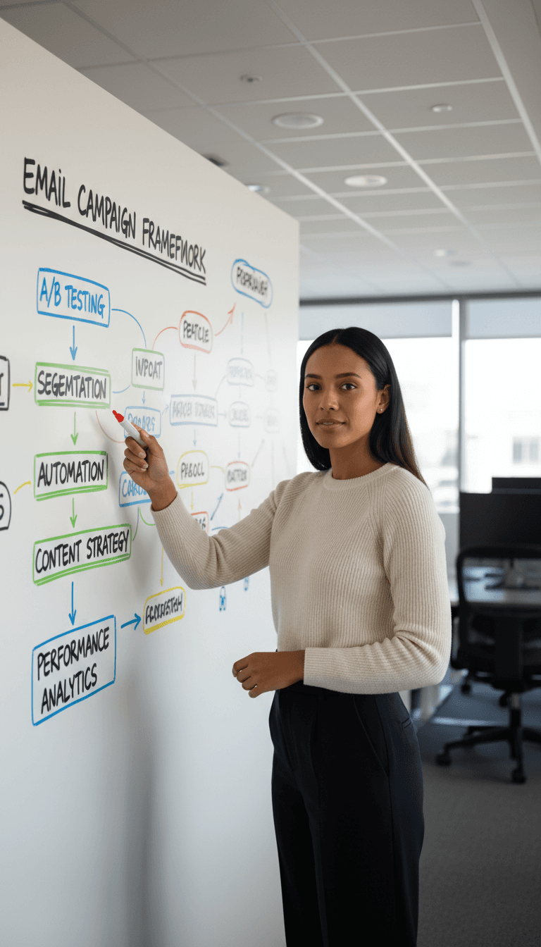 Leader mapping out a go-to-market strategy on a whiteboard